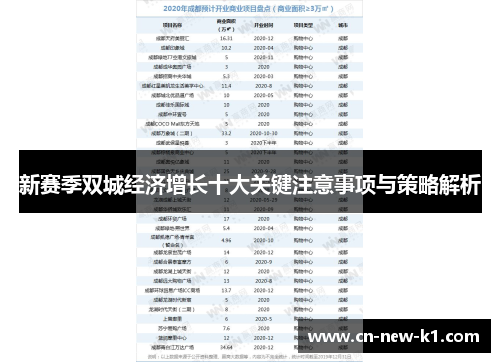 新赛季双城经济增长十大关键注意事项与策略解析